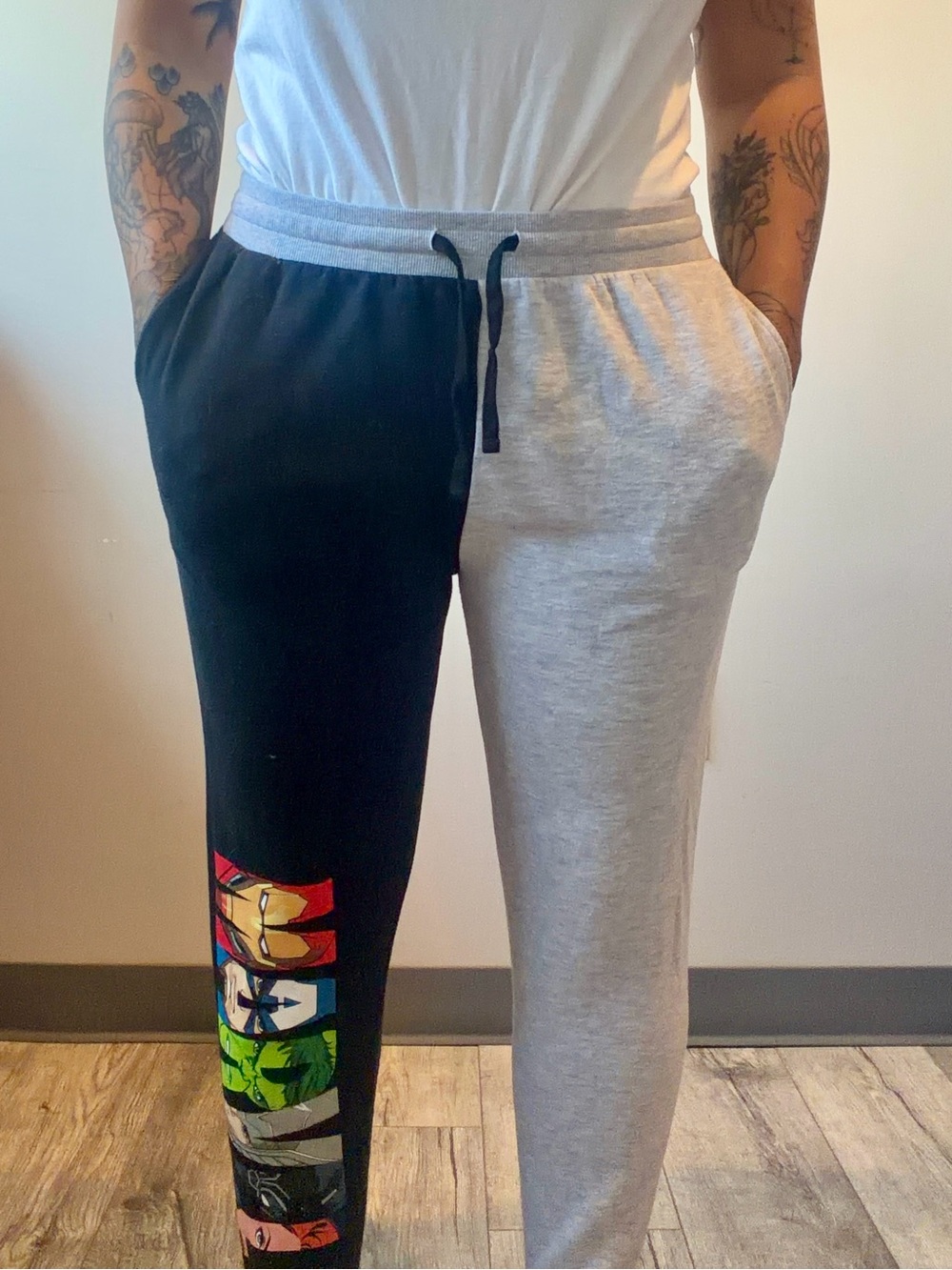 Marvel Unisex Joggers Large Half Grey Half Black Iron Man Captain America Hulk